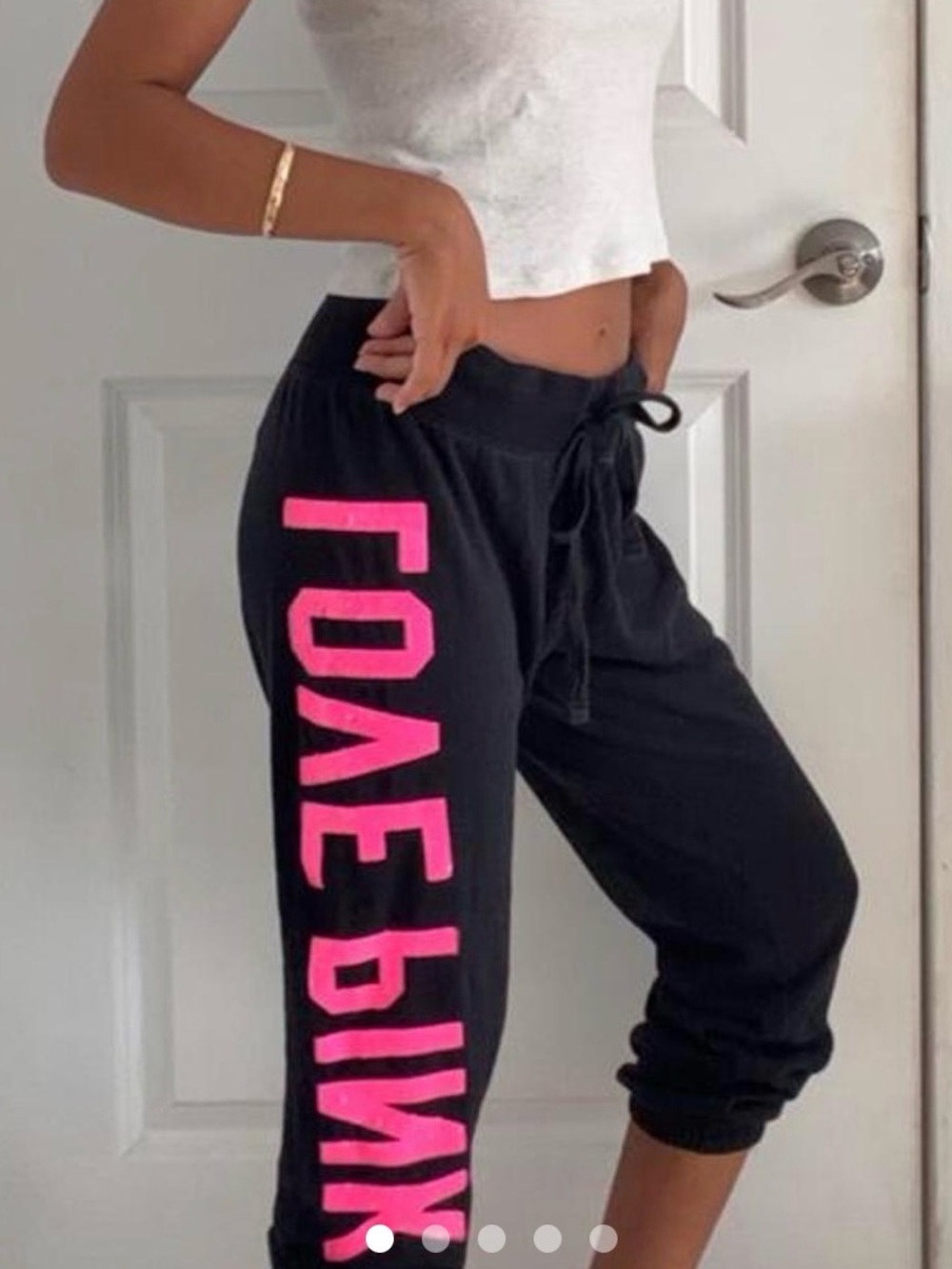 VINTAGE 🌸VS PINK Black SEQUIN  Jogger Pants with Pink Side Graphic